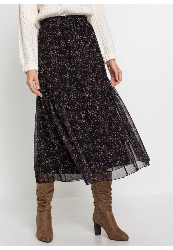bonprix - Spódnica maxi. Kolor: czarny. Materiał: materiał