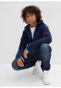 bonprix - Bluza rozpinana z polaru z kontrastowymi detalami. Typ kołnierza: kaptur. Kolor: niebieski. Materiał: polar #2