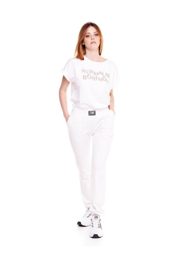 LEONE 1947 APPAREL - Damskie joggery w kolorze złotym i srebrnym. Kolor: biały. Materiał: tkanina. Sport: fitness