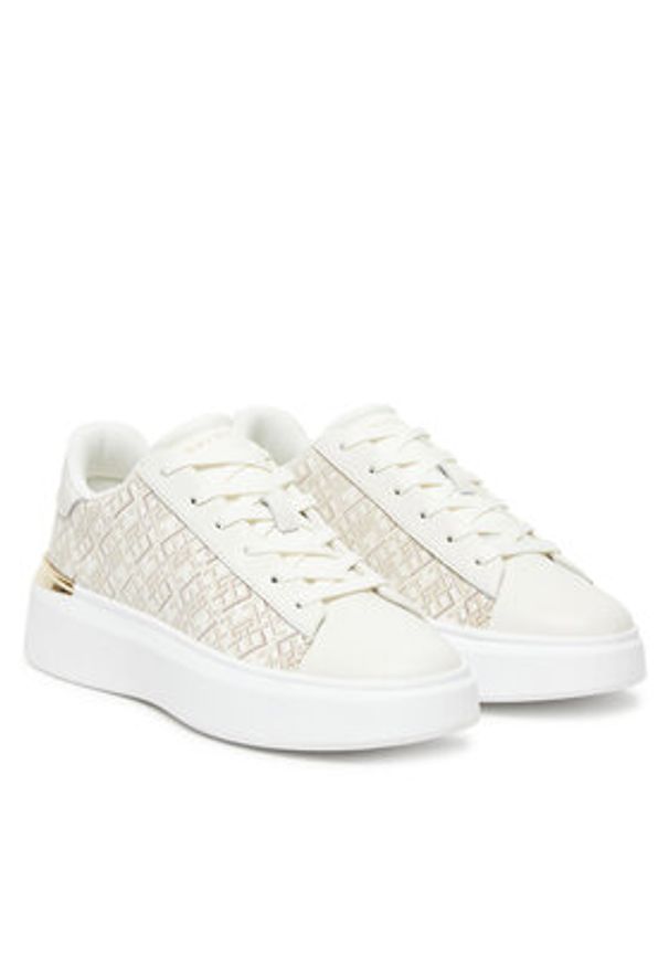 TOMMY HILFIGER - Tommy Hilfiger Sneakersy Monogram Platform Snk FW0FW09155 Écru. Materiał: skóra. Obcas: na platformie