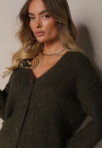 Renee - Ciemnozielony Rozpinany Kardigan z Wełną i Ściągaczami przy Rękawach Ciarella. Kolor: zielony. Materiał: wełna. Sezon: zima #5