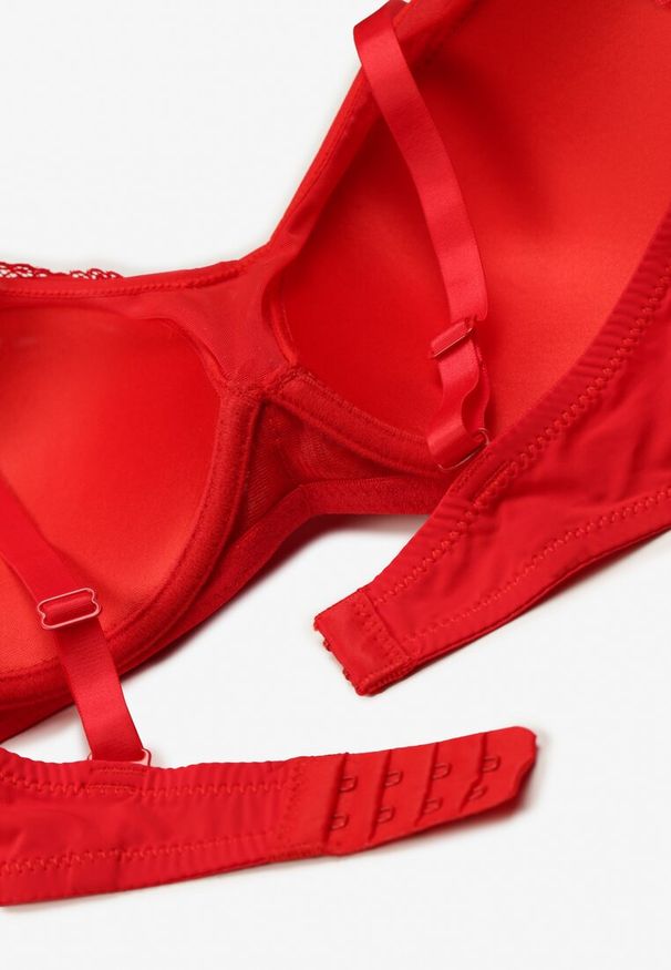 Born2be - Czerwony Biustonosz Full Cup z Koronką i Metalowymi Klamerkami z Cyrkoniami Cindella. Kolor: czerwony. Materiał: koronka. Wzór: koronka