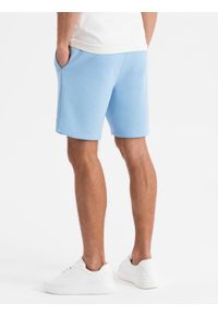 Ombre Clothing - Szorty dresowe unisex ze ściągaczem w pasie – błękitne V8 OU-SRBC-0101 - XL/XXL. Kolor: niebieski. Materiał: dresówka. Wzór: aplikacja. Styl: sportowy #6