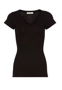 Born2be - Czarny T-shirt Nysassea. Kolor: czarny. Materiał: bawełna, elastan, prążkowany, jeans, dzianina. Długość rękawa: krótki rękaw. Długość: krótkie. Styl: sportowy #3