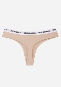 Born2be - Beżowe Majtki Typu Stringi z Bawełną i Napisami Veza. Kolor: beżowy. Materiał: bawełna. Wzór: napisy #3