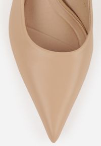 Renee - Ciemnobeżowe Sandały na Obcasie Kaczuszka ze Szpiczastym Noskiem Elda. Okazja: na wesele, na co dzień, na ślub cywilny. Nosek buta: szpiczasty. Kolor: beżowy. Materiał: jeans. Obcas: na obcasie. Styl: casual, klasyczny. Wysokość obcasa: średni #9