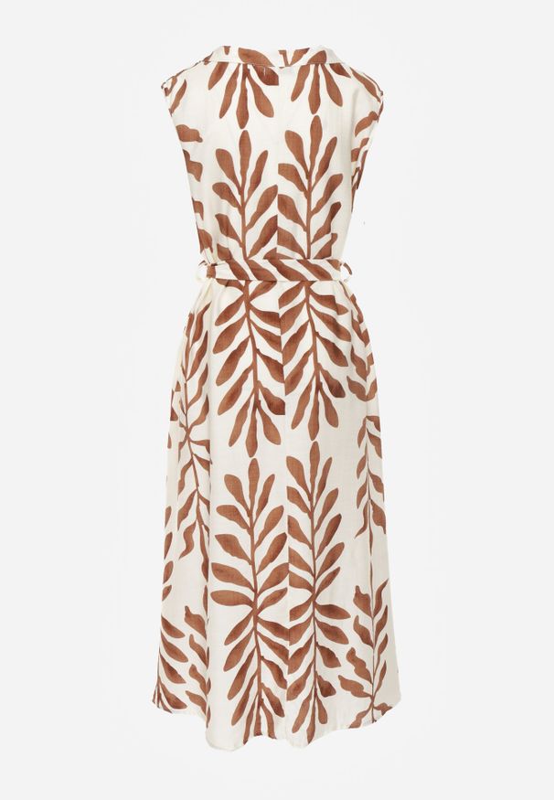 Born2be - Beżowa Pudełkowa Sukienka Wiskozowa Bez Rękawów z Wiązanym Paskiem Fontalin. Okazja: do pracy, na co dzień. Kolor: beżowy. Materiał: wiskoza. Długość rękawa: bez rękawów. Styl: boho, elegancki, casual