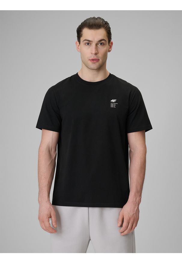 4f - 4F T-shirt regular gładki męski - czarny XL. Okazja: na co dzień. Kolor: czarny. Materiał: dzianina, bawełna. Wzór: gładki. Styl: casual, klasyczny