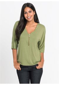 Shirt "nietoperz" z zamkiem bonprix zielony lodenowy. Kolor: zielony #4