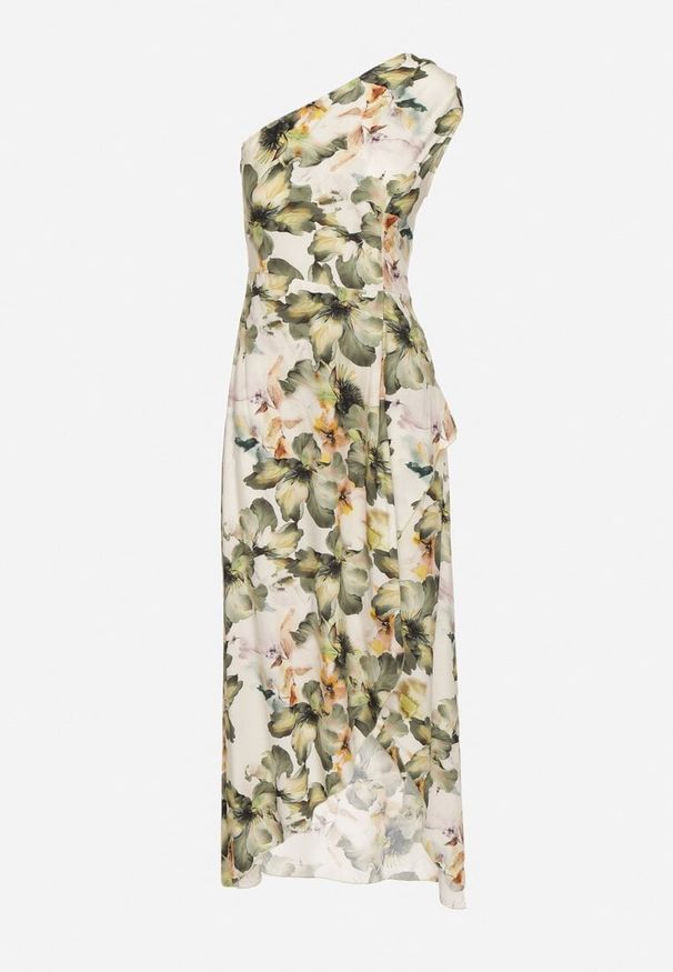 Born2be - Ciemnozielona Wiskozowa Kwiatowa Sukienka o Asymetrycznym Kroju Lironia. Okazja: na co dzień. Kolor: zielony. Materiał: wiskoza. Wzór: kwiaty. Sezon: wiosna, lato. Typ sukienki: asymetryczne. Styl: casual, elegancki