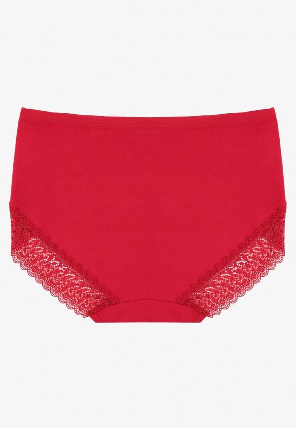 Renee - Bordowe Bawełniane Majtki Figi Zdobione Koronką Idilene. Kolekcja: plus size. Kolor: czerwony. Materiał: koronka, bawełna. Wzór: koronka, aplikacja