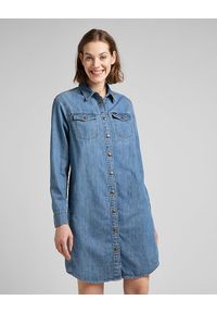 Lee - LEE SHIRT DRESS DAMSKA SUKIENKA JEANSOWA DŻINS MID STONE L50DPLVK 112145226. Materiał: jeans