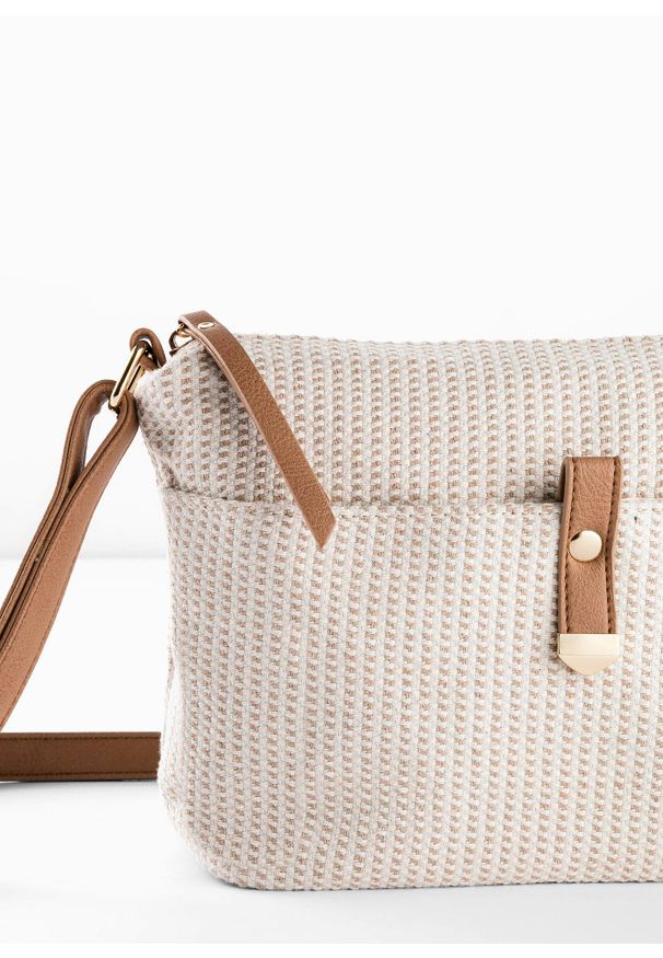 bonprix - Torebka na ramię z tkaniny z ozdobnym detalem. Kolor: beżowy. Rozmiar: małe. Rodzaj torebki: na ramię