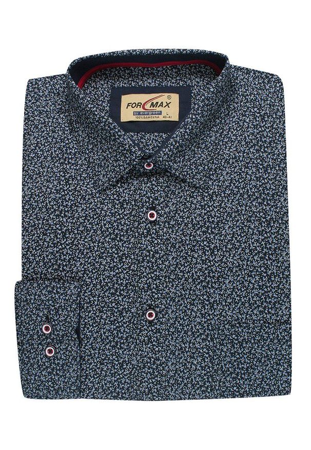 ForMax - Koszula Casualowa, Ciemna Granatowa w Kwiatki, 100% Bawełna, Slim, Długi Rękaw -FORMAX. Okazja: na co dzień. Kolor: niebieski. Materiał: bawełna. Długość rękawa: długi rękaw. Długość: długie. Wzór: kwiaty. Styl: casual