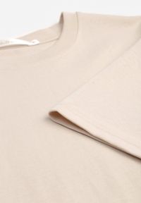 Born2be - Jasnobeżowy Bawełniany Klasyczny T-shirt Merovira. Okazja: na co dzień. Typ kołnierza: kaptur. Kolor: beżowy. Materiał: bawełna. Styl: klasyczny #3