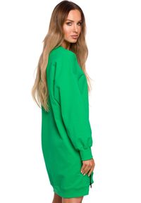 Produkt Polski - Sukienka bluza oversize asymetryczna bawełniana z zamkami zielona. Kolor: zielony. Materiał: bawełna. Typ sukienki: asymetryczne, oversize. Długość: mini