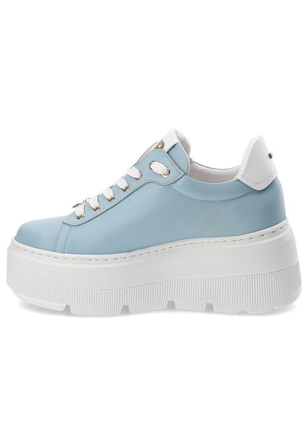 Niebieskie Sneakersy Karino Modne Obuwie Damskie Na Platformie. Okazja: na co dzień. Kolor: niebieski. Materiał: guma, skóra. Szerokość cholewki: normalna. Obcas: na platformie. Styl: casual