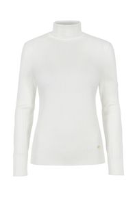 Ochnik - Kremowy sweter damski z golfem. Typ kołnierza: golf. Kolor: biały. Materiał: wiskoza. Długość: długie