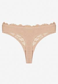 Renee - Beżowe Bawełniane Majtki Stringi z Koronką Ilwedana. Kolor: beżowy. Materiał: bawełna, koronka. Wzór: koronka #2