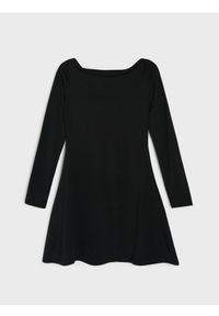 Sinsay - Gładka sukienka z długim rękawem - czarny. Kolor: czarny. Długość rękawa: długi rękaw. Wzór: gładki
