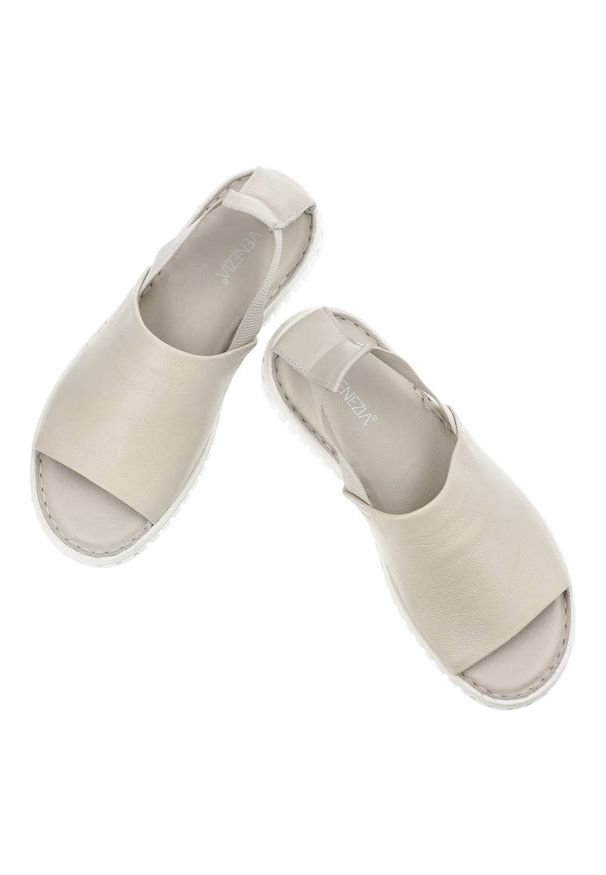 Beżowe Sandały Venezia Wygodne Skórzane Obuwie. Okazja: na co dzień. Kolor: beżowy. Materiał: skóra. Styl: casual, wakacyjny, elegancki