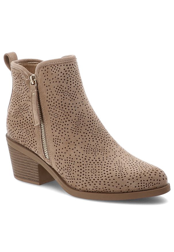 Beżowe Botki S.Barski Modne Kowbojki Damskie. Okazja: na co dzień. Zapięcie: zamek. Kolor: beżowy. Materiał: materiał, syntetyk. Obcas: na obcasie. Styl: casual, elegancki. Wysokość obcasa: średni