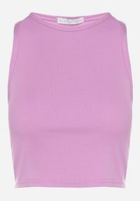 Born2be - Jasnofioletowy Krótki Tank Top z Prążkowanej Tkaniny Nevallia. Kolor: fioletowy. Materiał: tkanina, prążkowany. Długość: krótkie. Sezon: lato. Styl: klasyczny #5