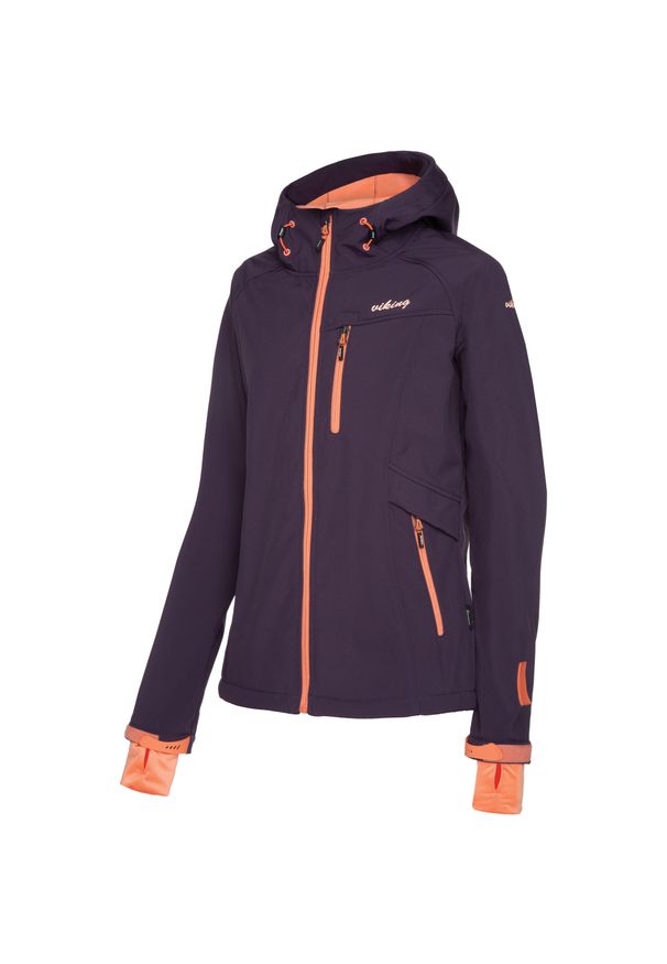 Kurtka trekkingowa damska Viking Maroni softshell. Kolor: pomarańczowy, wielokolorowy, fioletowy. Materiał: softshell. Sport: turystyka piesza