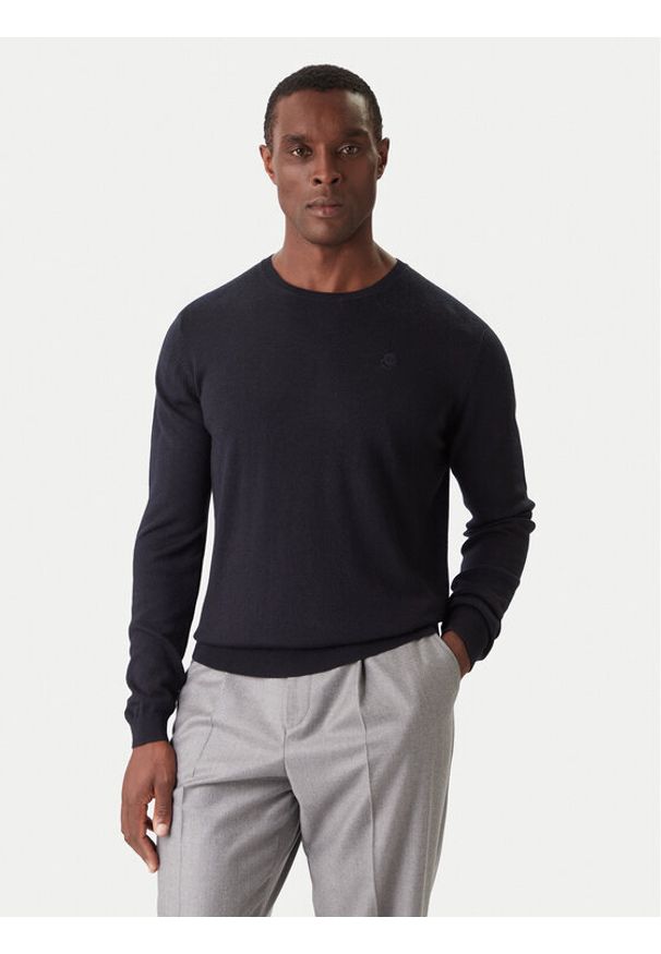 Karl Lagerfeld - KARL LAGERFELD Sweter 655000 554399 Granatowy Slim Fit. Typ kołnierza: dekolt w karo. Kolor: niebieski. Materiał: wełna