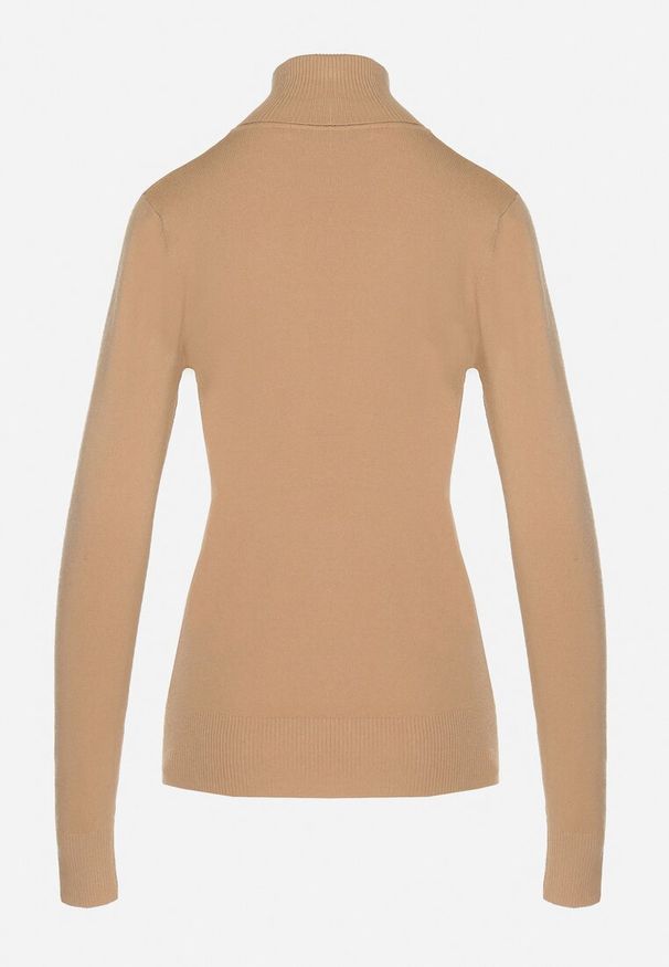 Born2be - Ciemnobeżowy Golf Sweter z Wiskozą i Kaszmirem Zailaya. Okazja: na co dzień. Typ kołnierza: golf. Kolor: beżowy. Materiał: wiskoza, kaszmir. Styl: casual