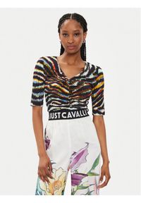 Just Cavalli T-Shirt 76PAH617 Kolorowy Slim Fit. Materiał: wiskoza. Wzór: kolorowy