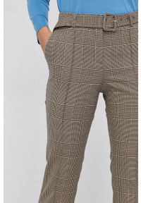 BOSS - Boss Spodnie 50463620 damskie kolor beżowy proste high waist. Okazja: na co dzień. Stan: podwyższony. Kolor: beżowy. Materiał: tkanina, poliester, materiał, wiskoza. Styl: casual #4