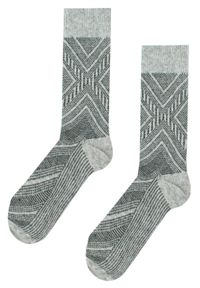 His Story - Ciepłe Wełniane Skarpetki Zimowe - Popielate ze Wzorem. Kolor: szary. Materiał: wełna, elastan, poliamid. Wzór: geometria #3