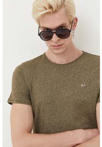 Tommy Jeans t-shirt męski kolor zielony melanżowy. Kolor: zielony. Materiał: bawełna, dzianina. Wzór: melanż. Styl: klasyczny #2
