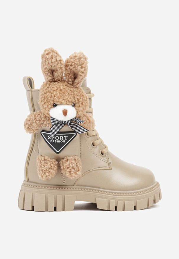 Born2be - Ciemnobeżowe Botki Typu Workery z Królikiem 3D Zozrise. Okazja: na co dzień. Kolor: beżowy. Materiał: jeans. Styl: casual