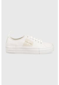 Calvin Klein Jeans tenisówki BOLD VULC FLATF LACE damskie kolor biały YW0YW01039. Nosek buta: okrągły. Zapięcie: sznurówki. Kolor: biały. Obcas: na platformie. Styl: klasyczny #1