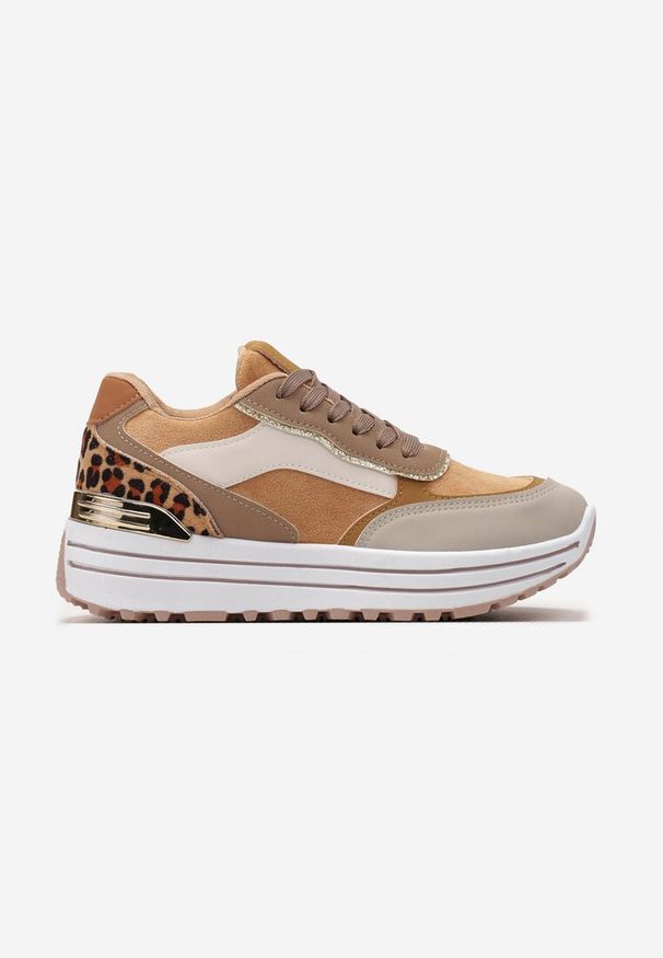 Renee - Brązowe Sneakersy na Wysokiej Podeszwie z Błyszczącymi Wstawkami Lovana. Kolor: brązowy. Obcas: na platformie
