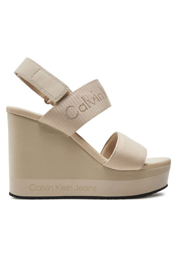 Calvin Klein Jeans Sandały Wedge Sandal Webbing In Mr YW0YW01360 Beżowy. Kolor: beżowy