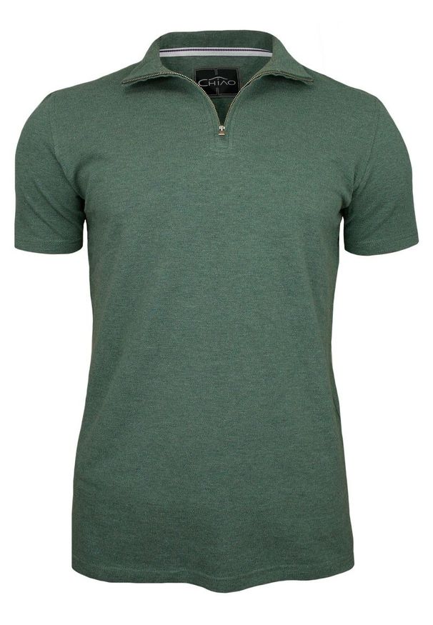Zielony t-shirt Chiao ze stójką, z krótkim rękawem, krótki