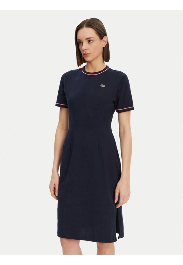 Lacoste Sukienka codzienna EF9988 Granatowy Slim Fit. Okazja: na co dzień. Kolor: niebieski. Materiał: bawełna. Typ sukienki: proste. Styl: casual