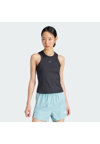 Adidas - Koszulka All Gym Seasonal Rib Tight Fit Tonal 3-Stripes Tank. Kolor: czarny. Materiał: materiał, dzianina. Długość rękawa: bez rękawów. Sport: fitness