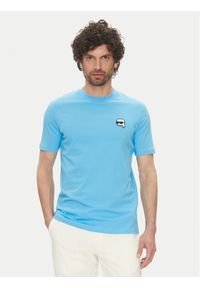 Karl Lagerfeld - KARL LAGERFELD T-Shirt 755710 552224 Niebieski Regular Fit. Typ kołnierza: dekolt w karo. Kolor: niebieski. Materiał: bawełna
