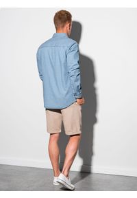 Ombre Clothing - Koszula męska z długim rękawem K566 - niebieska - XXL. Okazja: na co dzień. Kolor: niebieski. Materiał: jeans, bawełna. Długość rękawa: długi rękaw. Długość: długie. Styl: casual