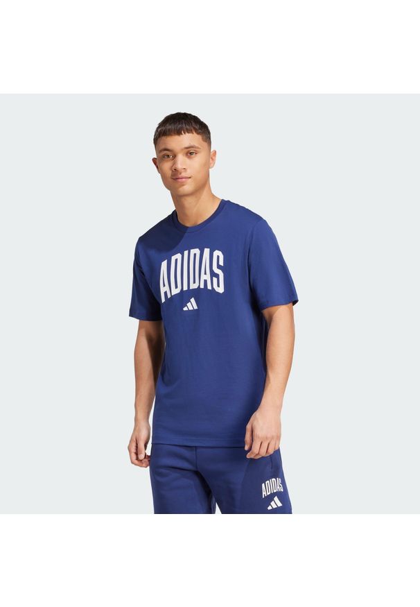Adidas - Koszulka Collegiate Lineage Graphic. Kolor: niebieski. Materiał: bawełna. Sport: fitness