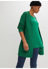 bonprix - Długi sweter bez zapięcia. Kolor: zielony. Materiał: dzianina. Długość: długie #1