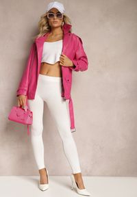 Renee - Fuksjowa Oversizowa Kurtka Ramoneska w Motocyklowym Stylu z Ekoskóry Leonidia. Kolor: różowy