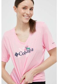 columbia - Columbia t-shirt damski kolor różowy. Kolor: różowy. Wzór: nadruk #5