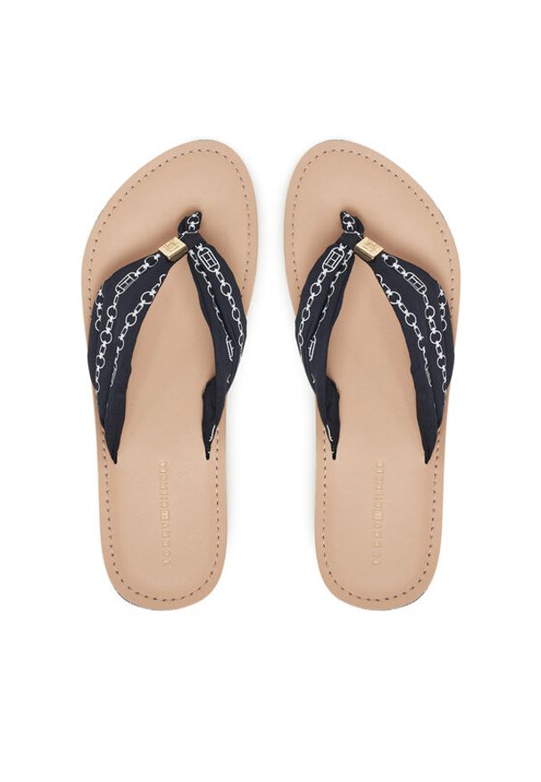 TOMMY HILFIGER - Tommy Hilfiger Japonki Th Chain Print Elevated Sandal FW0FW08519 Granatowy. Kolor: niebieski. Materiał: materiał. Wzór: nadruk
