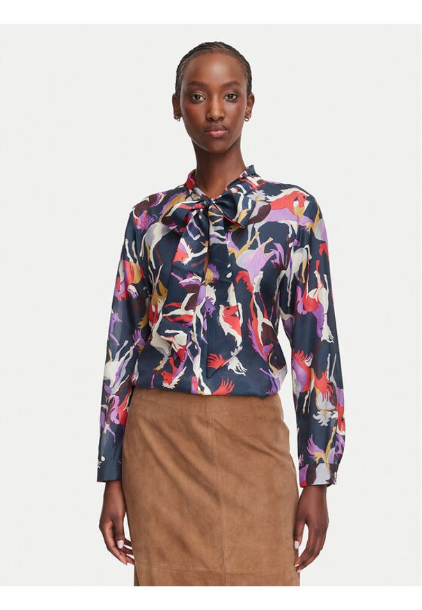 Marella Koszula Snastro 2623116104 Granatowy Regular Fit. Kolor: niebieski. Materiał: jedwab