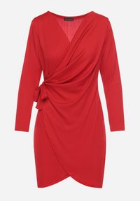 Born2be - Czerwona Sukienka Kopertowa Mini Wiązana w Pasie Icona. Kolor: czerwony. Typ sukienki: kopertowe. Styl: elegancki. Długość: mini #4